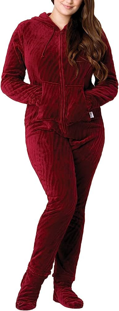 PajamaGram Womens Onesie - Adult Footie Pajamas, Hoodie Footie, Zip Front | Amazon (US)
