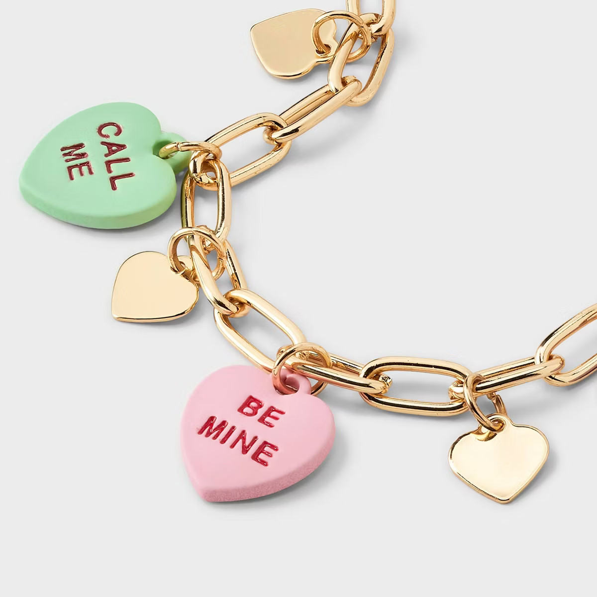 Valentines Mixed Conversation Heart Charm Bracelet - Gold | Target