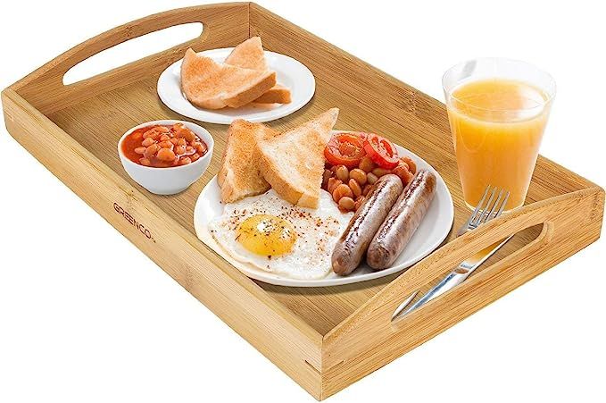 Greenco Rectangle Bamboo Butler Serving Tray With Handles | Amazon (US)