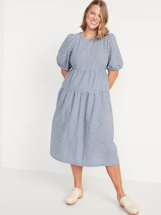 Tiered Puff-Sleeve All-Day Midi Swing Dress for Women | Old Navy (US)