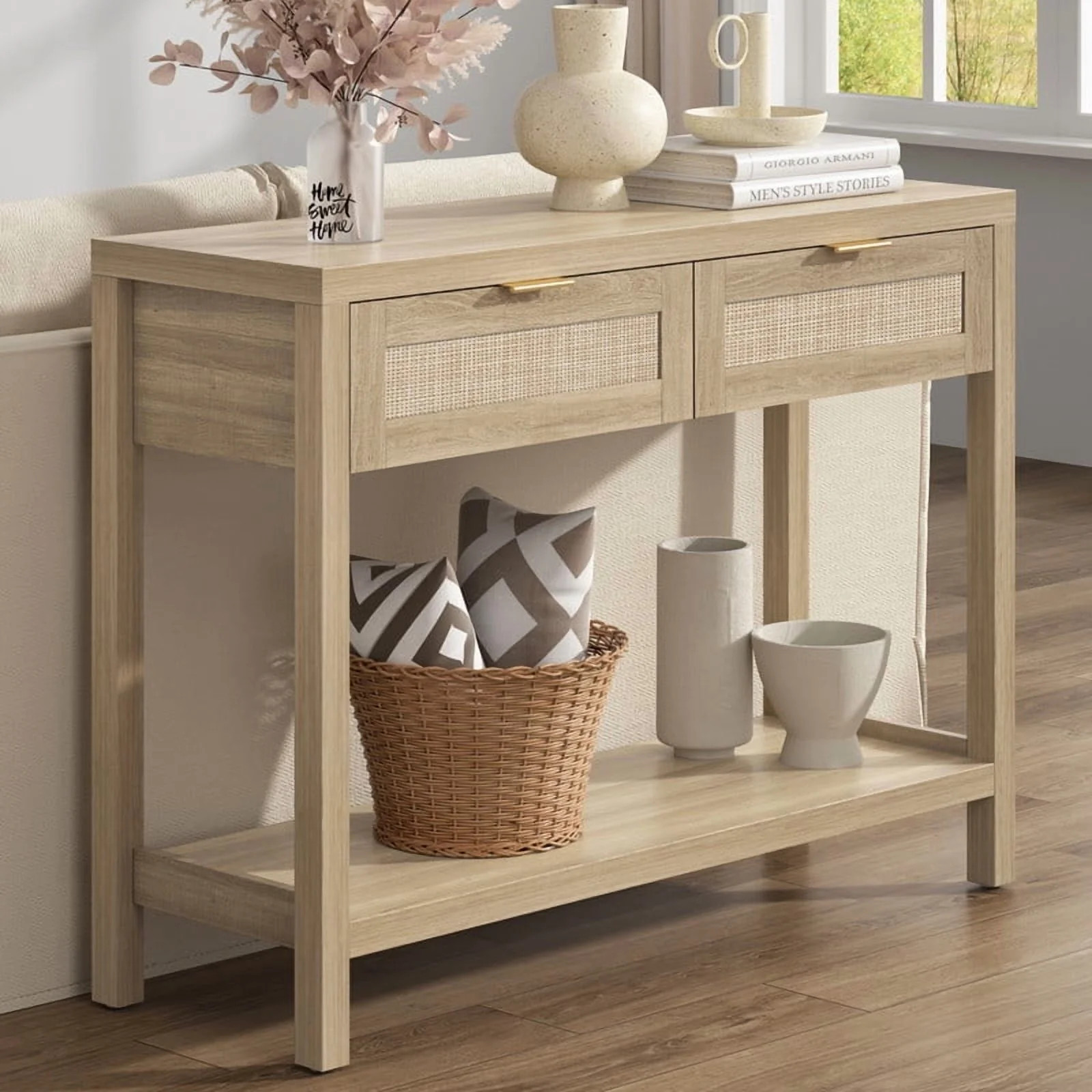 Surmoby Console Table with Rattan Drawers,Boho Wood Entryway Table Hallway Table Sofa Table with ... | Walmart (US)