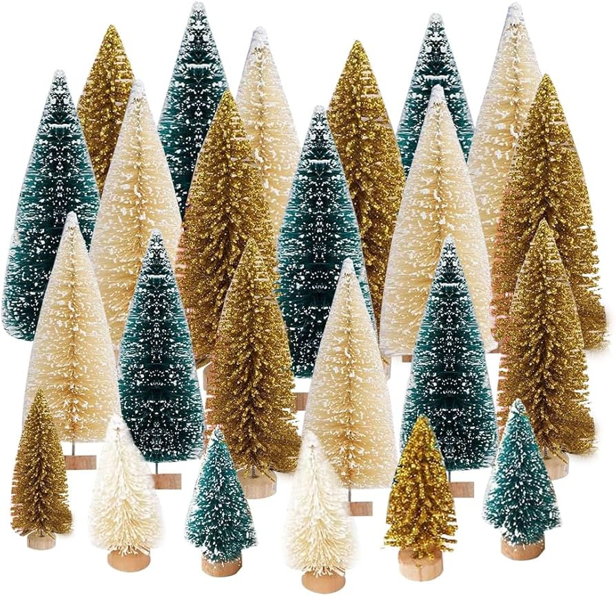 Yahpetes Christmas Trees 24 Pcs Artificial Mini Christmas Trees Miniature Pine Trees 4 Sizes Sisa... | Amazon (US)