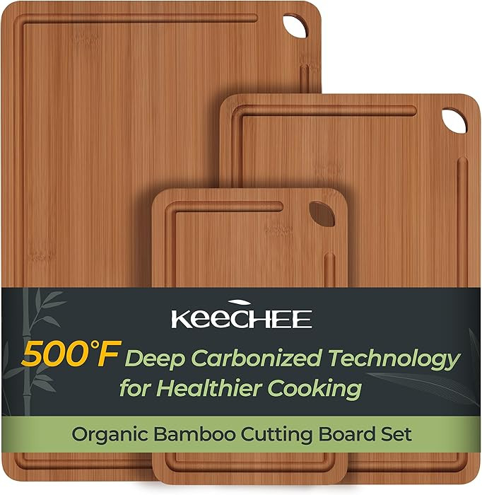 Bamboo Cutting Board, Durable Wood Cutting Boards for Kitchen with Deep Juice Grooves & Built-in ... | Amazon (US)