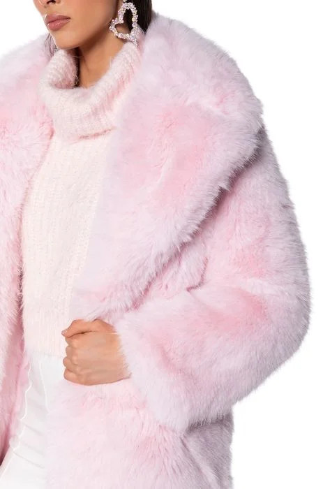BEAR HUG LONGLINE LUXE FAUX FUR TRENCH COAT IN PINK | AKIRA