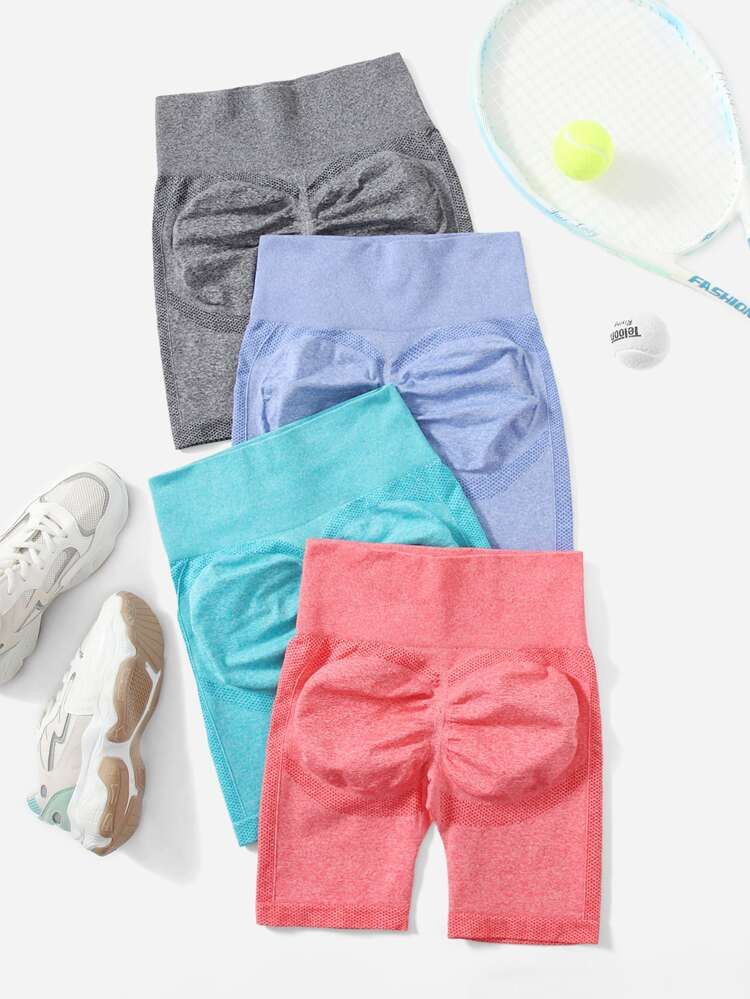 4pcs Seamless Scrunch Butt Wide Waistband Sports Shorts | SHEIN