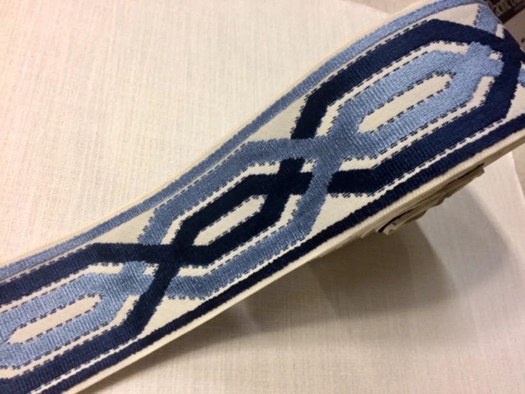 Cream, Navy & French Blue High Quality Woven Velvet Embroidery Trim Tape 3.5 H-1109/4 Upholstery ... | Etsy (US)