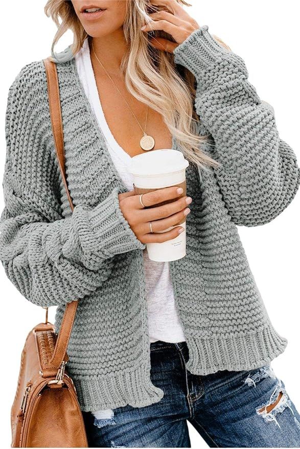 BZB Women's Knit Cardigan Sweater Open Front Long Sleeve Cable Chunky Cardigan Loose Knitwear Out... | Amazon (US)