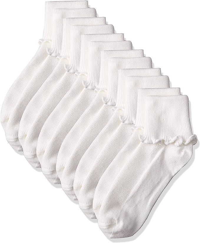 Amazon.com: Jefferies Socks Little Girls Ripple Edge Turn Cuff Socks 6 Pair Pack, White, 6-7.5: C... | Amazon (US)