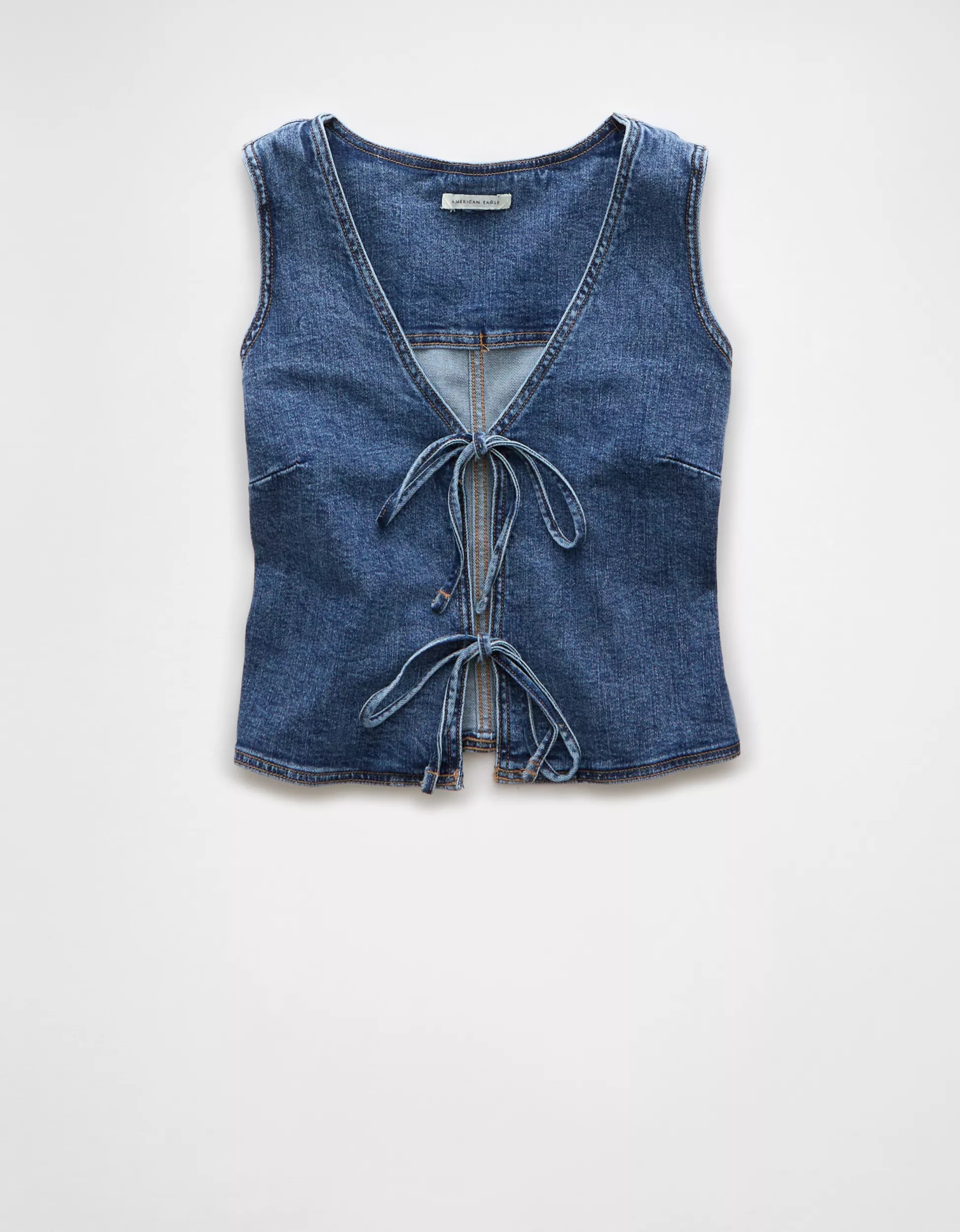 AE Denim Bow Tie Vest | American Eagle Outfitters (US & CA)