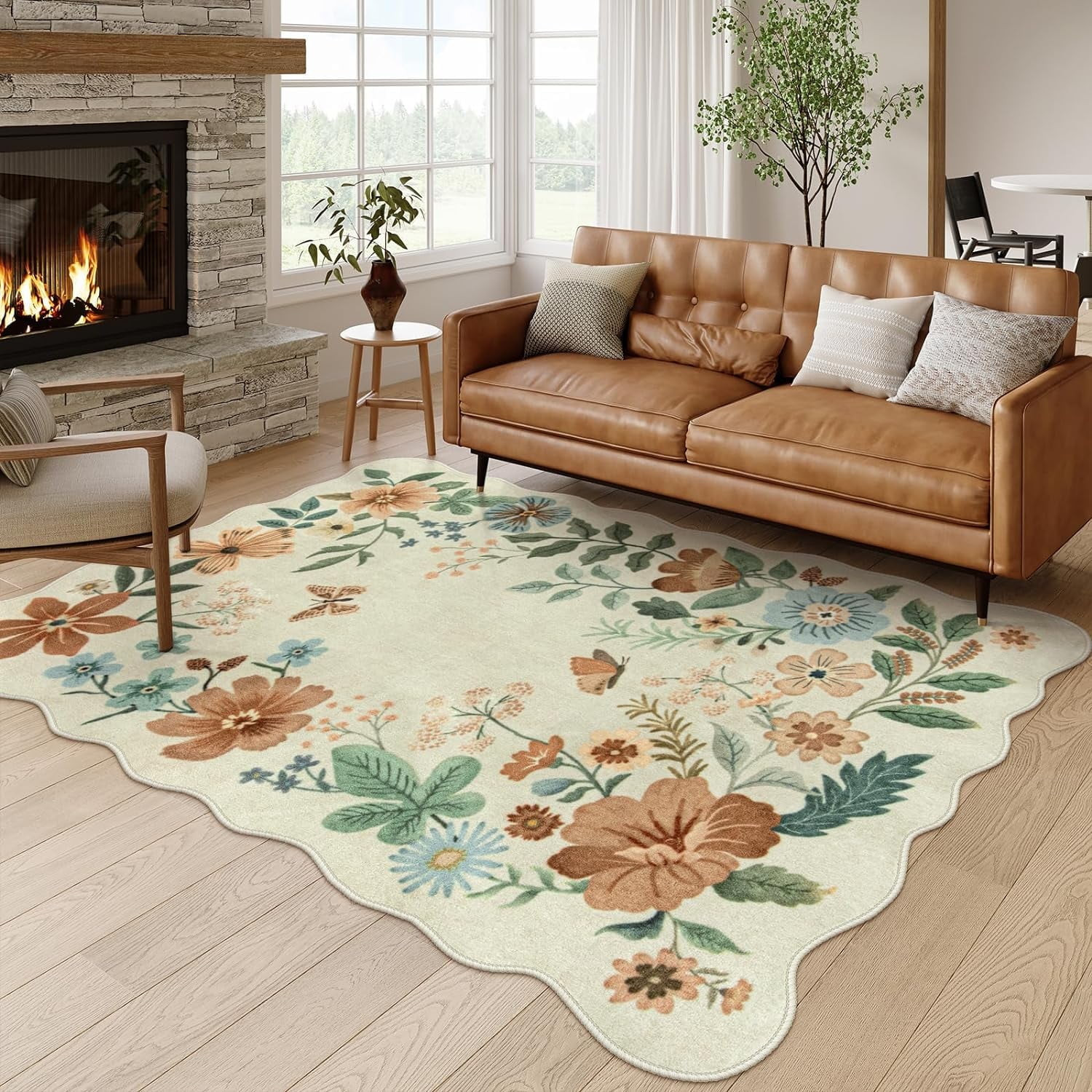 Moynesa 5'x7' Floral Living Room Rugs, Area Rugs 5x7ft Rug for Bedroom Ultra-Thin Soft Rug, Non-S... | Walmart (US)