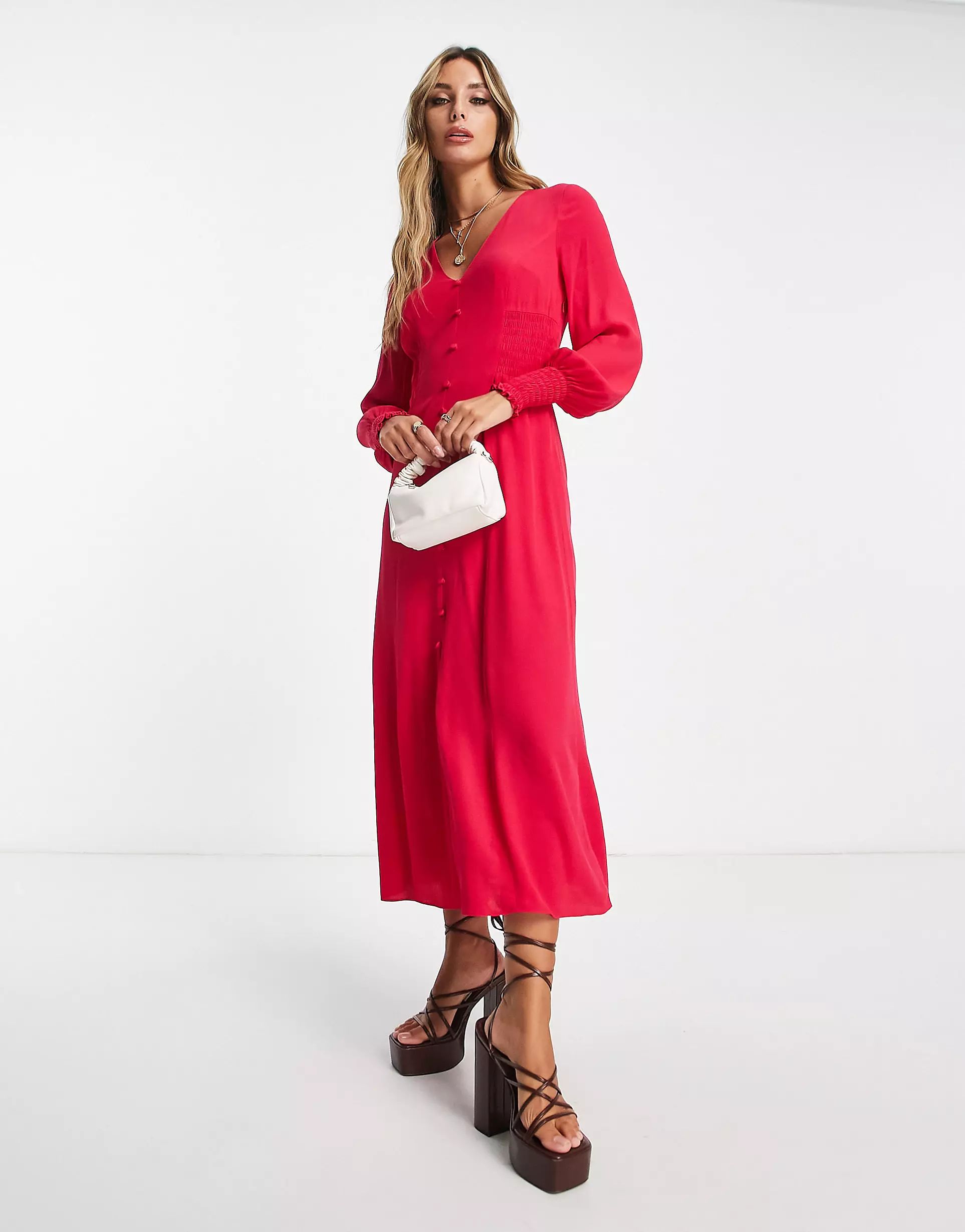 Whistles button down midi dress in hot pink | ASOS (Global)