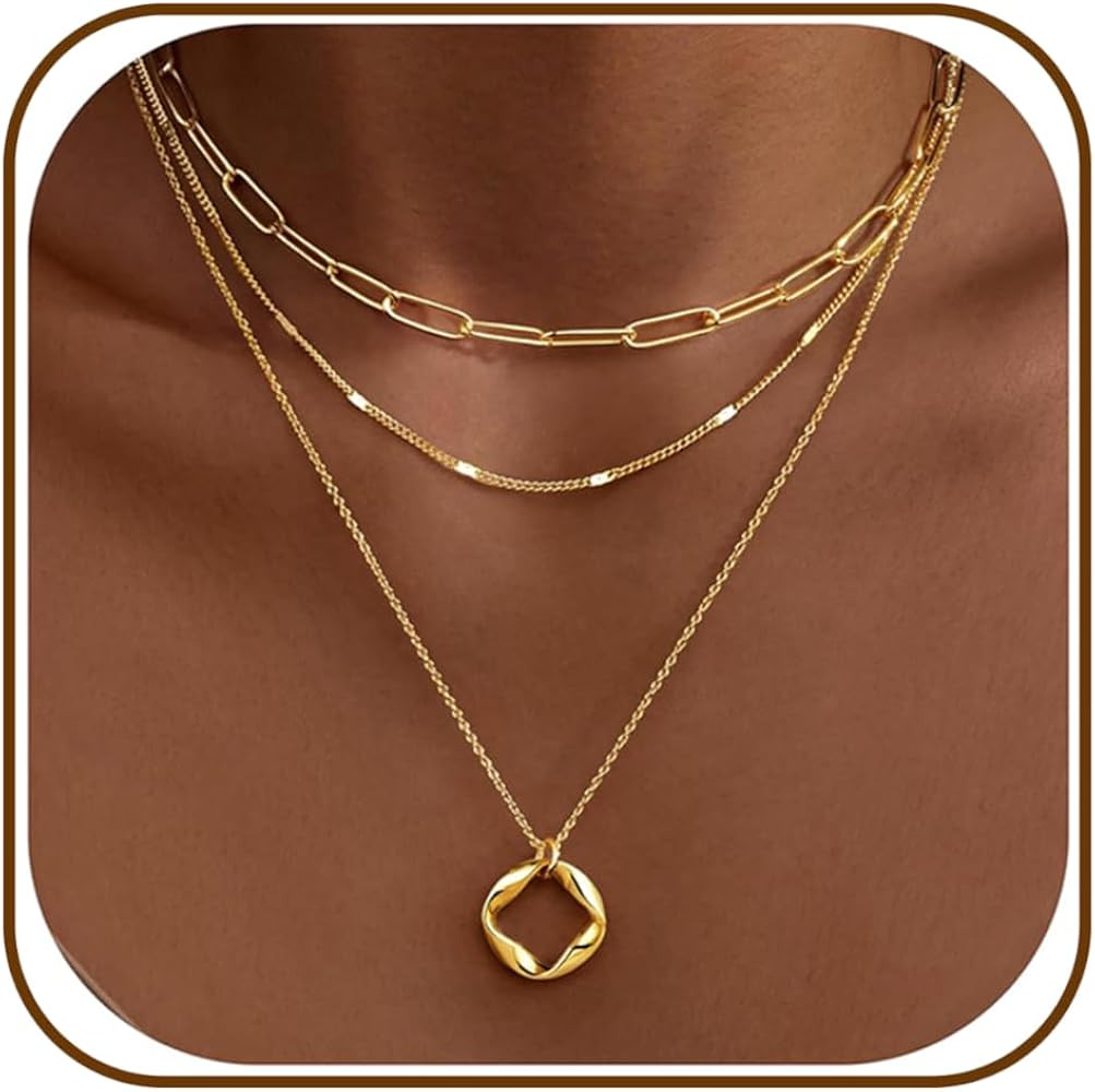 Poxtex Layered Gold Necklaces for Women, Stackable Dainty 14K Gold Silver Plated Trendy Simple He... | Amazon (US)