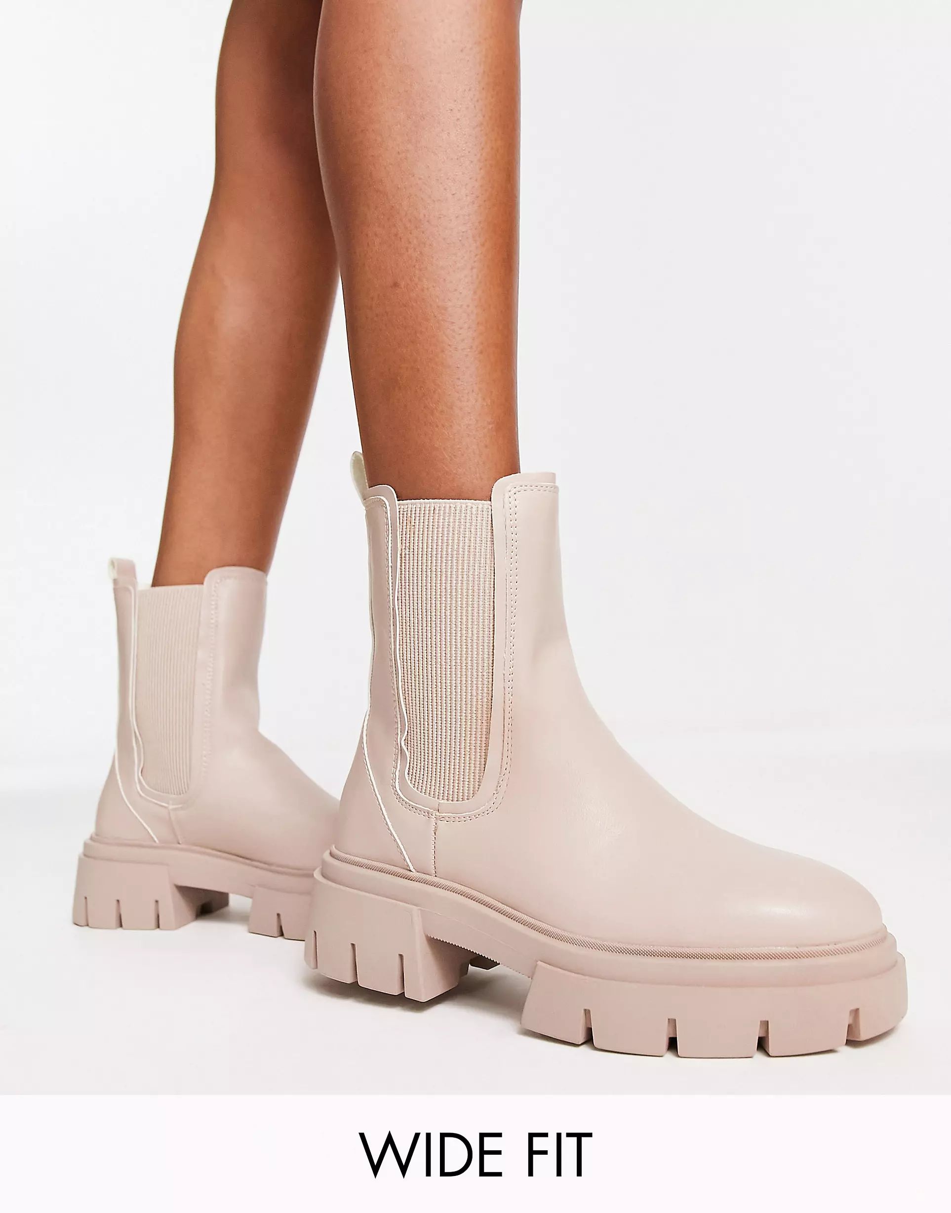 schuh Wide Fit Amaya split sole chunky calf boots in natural | ASOS (Global)