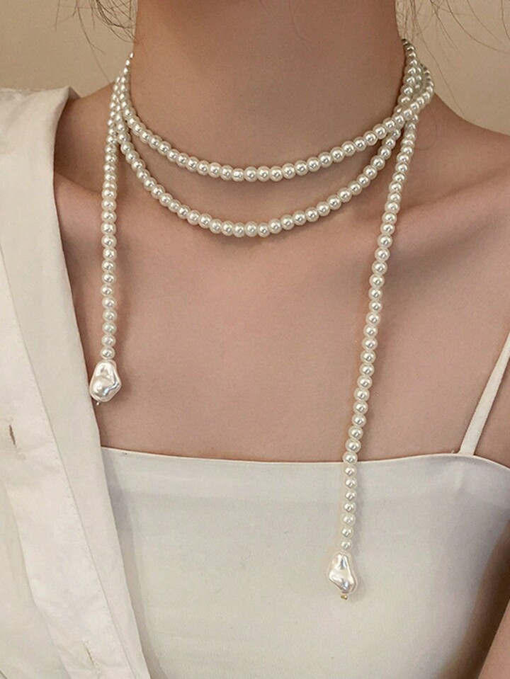 1pc Multi-Use Layered Pearl Necklace For Women, Long With Multiple Strands (Random Number Of Pear... | SHEIN