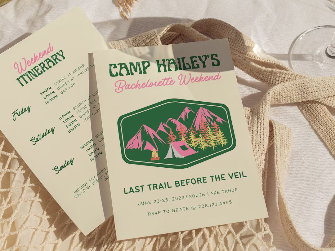 Camp Bachelorette Party Invitation and Itinerary, Mountain Bachelorette, Last Trail Before The Ve... | Etsy (US)