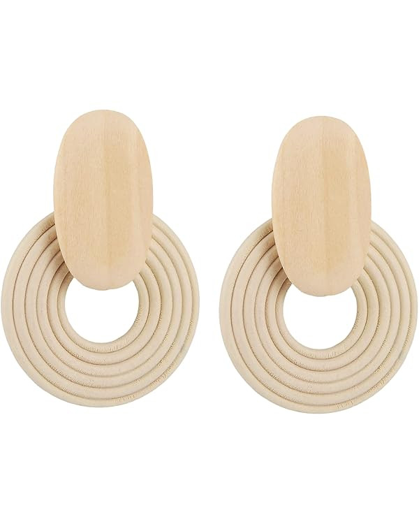STWTR Women's Natural Wood Earrings Variety of Fashion Earrings Love Minimalist Retro Earring Set... | Amazon (US)