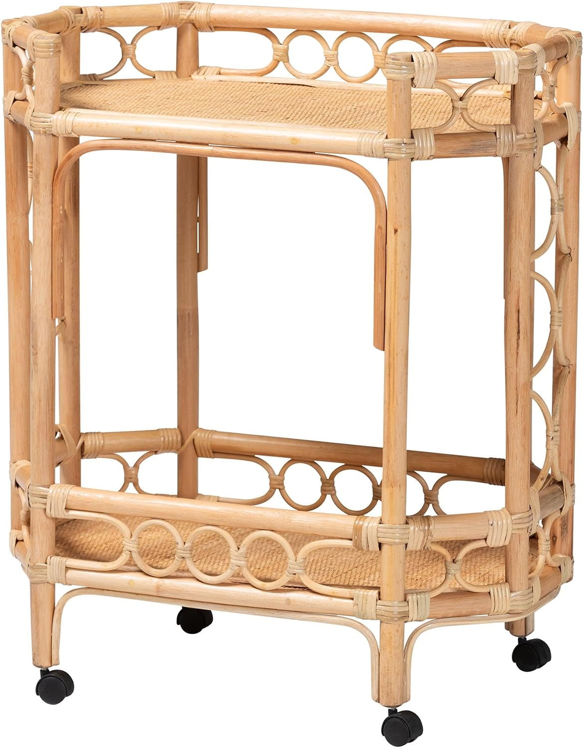 Bali & pari Rene Natural Rattan Kitchen Cart - 2-Tier Handwoven Wicker Storage Trolley with Handle for Kitchen or Lounge | Amazon (US)