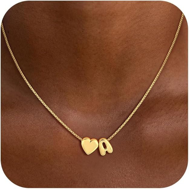 Valentines Day Gifts for Kids Teen Girls Women - 14K Gold Plated Dainty Heart A-Z Initial Letter ... | Amazon (US)