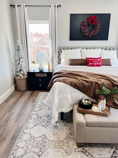 Cozy Holiday bedroom with neutral colors and a pop of red for Christmas 

#LTKHoliday #LTKhome #LTKSeasonal