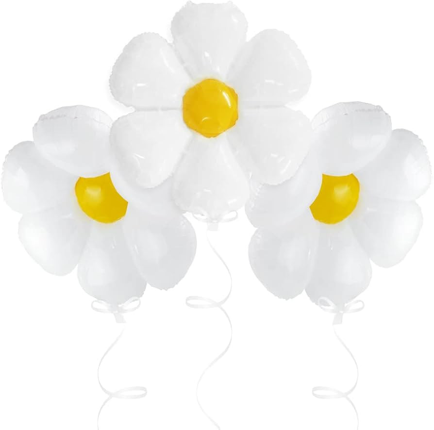 Hugh 43''Daisy Balloons Aluminum Foil White Flower Balloons, 3 Pack Garland Groovy Boho Daisy Dec... | Amazon (US)