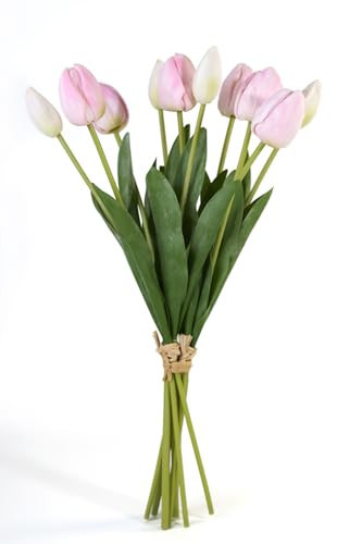 Artificial Tulips Real Touch 10PCS – 19.7” Large PU Faux Brownie Tulips Flowers, Lifelike Fake Tulip Stems for Home Table Centerpiece, Garden Party Décor, Artificial Easter Stems (Light Pink) | Amazon (US)
