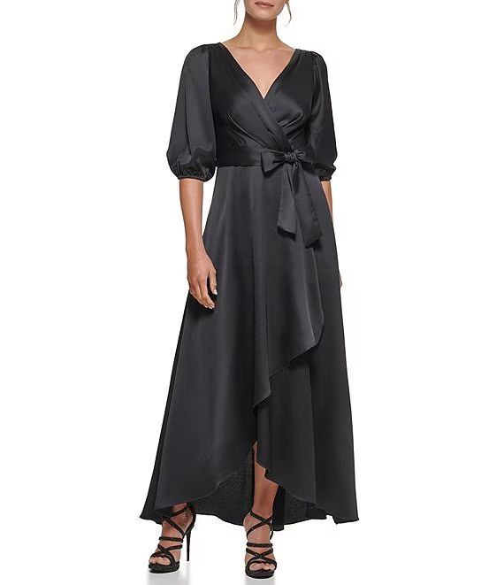 3/4 Balloon Sleeve Surplice V-Neck Faux Wrap Dress | Dillards