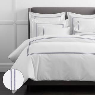 Dorset Stripe Legends Hotel Blue Embroidered 600-Thread Count Egyptian Cotton Sateen King Duvet C... | The Home Depot