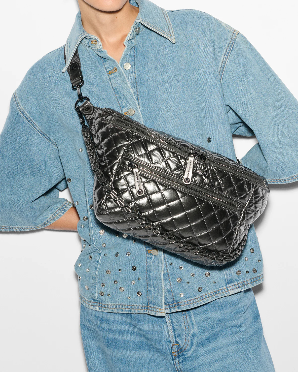 Pewter Metallic Crosby Crossbody Sling Bag | MZ Wallace