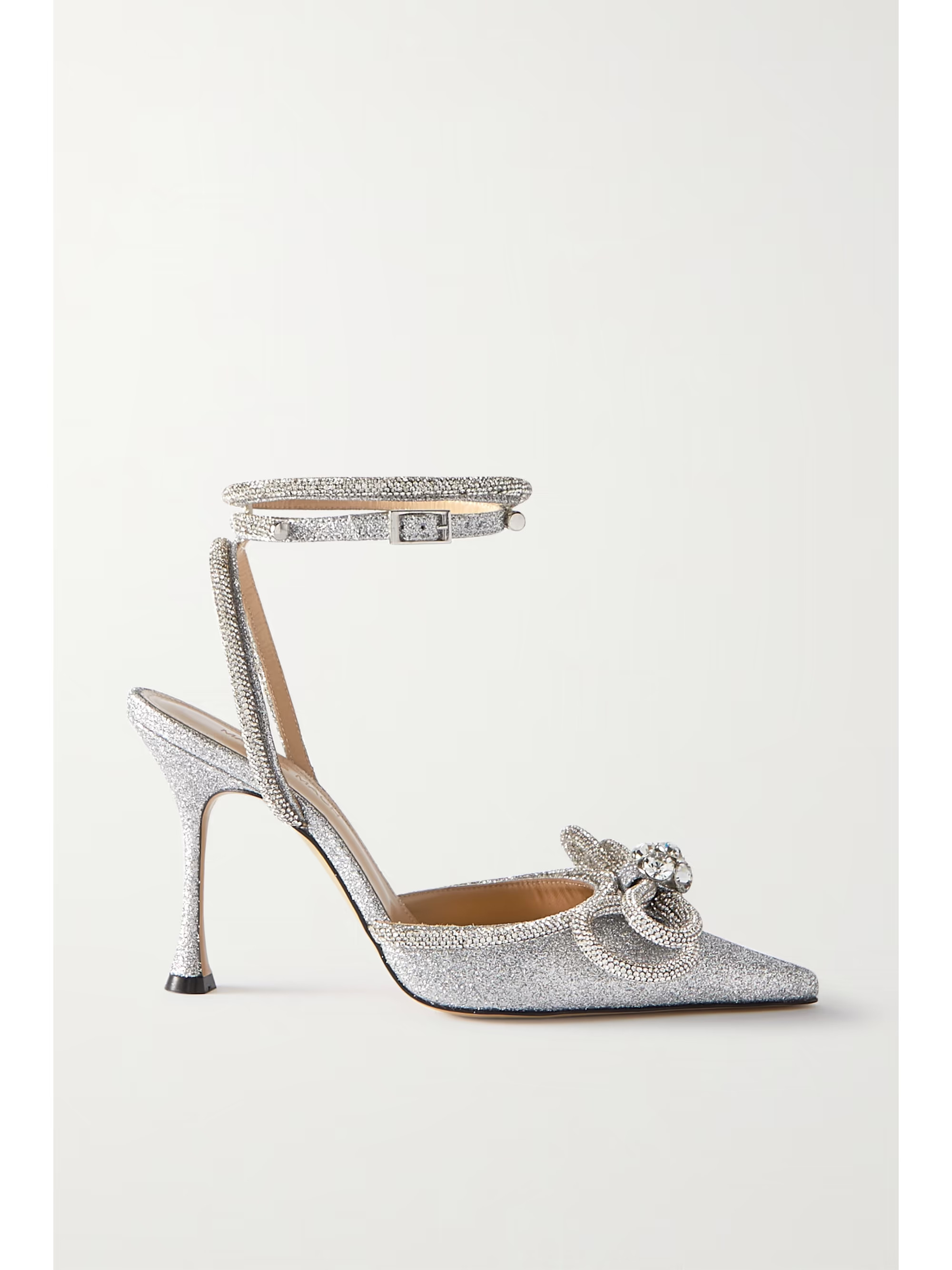 Double Bow crystal-embellished glittered leather point-toe pumps | NET-A-PORTER (US)