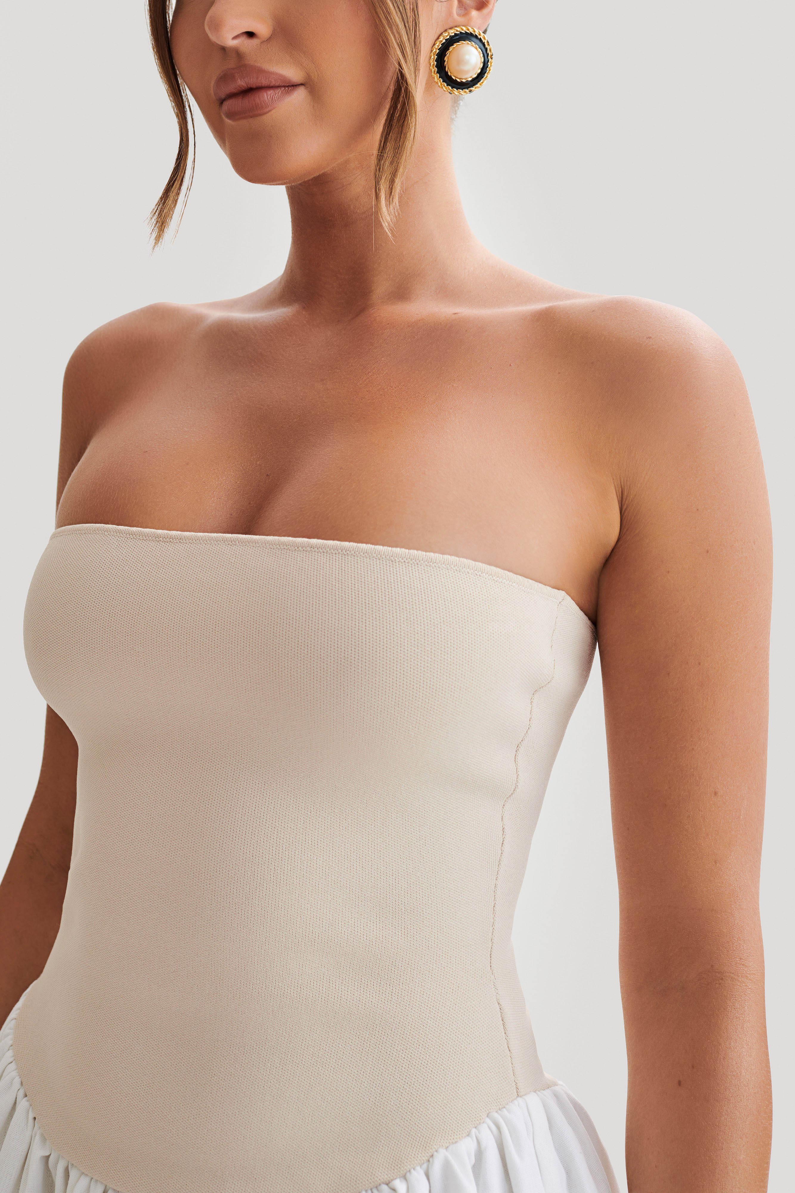 Hannah Knit And Linen Mini Dress - Natural/White | MESHKI US