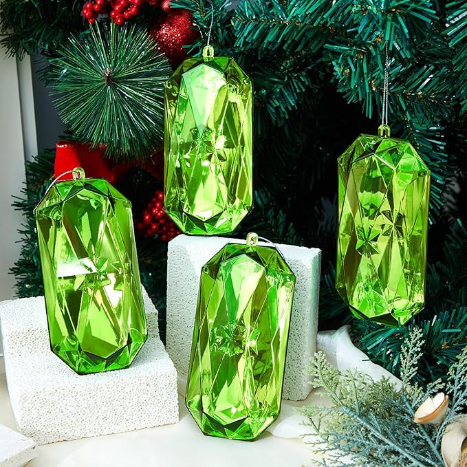 Syhood 4 Pack 5.7 Inch Jewel Ornament Acrylic Green Jewel Ornaments for Christmas Tree Glitter Ch... | Amazon (US)