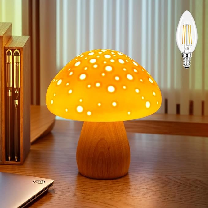 KAiSnova Mushroom Lamp, Pink Ceramic Mushroom Table Lamp, Unique Nightstand Mushroom Lamp,Vintage... | Amazon (US)