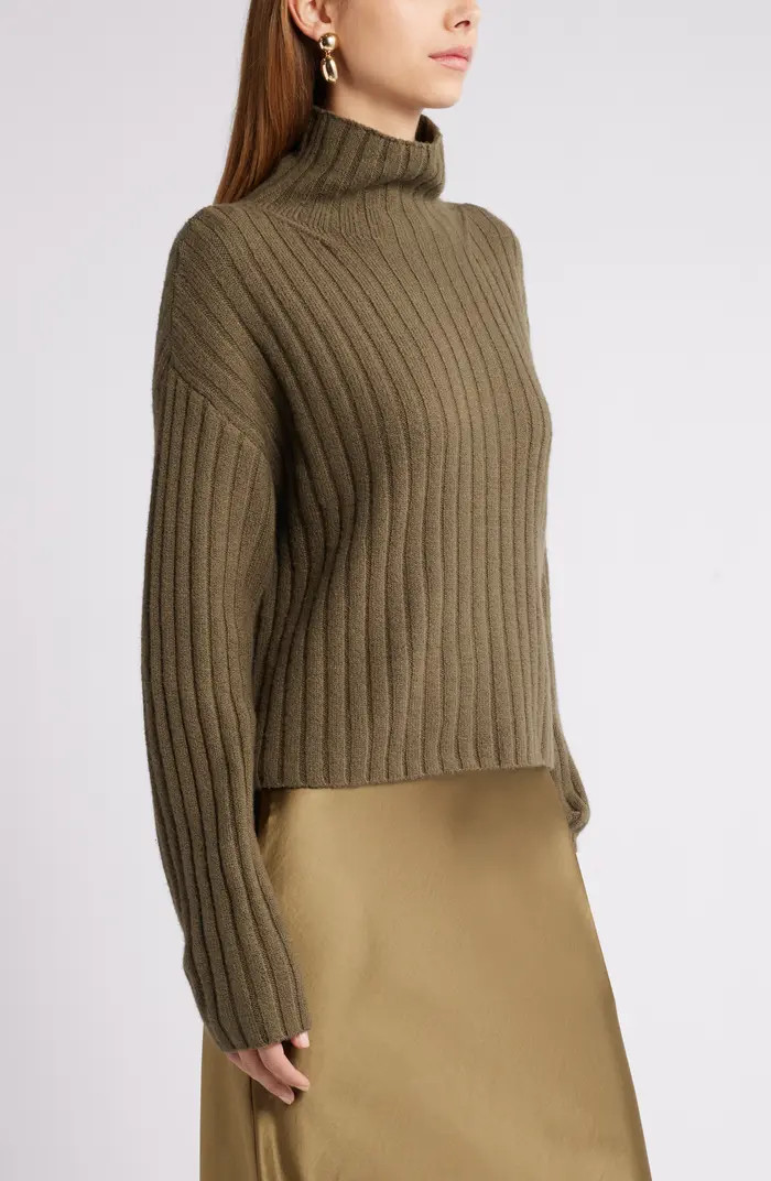 Open Edit Women's Cotton Blend Rib Funnel Neck Sweater | Nordstrom | Nordstrom
