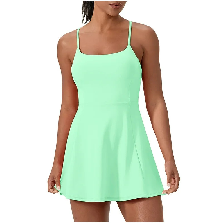 Htigea Womens Tennis Mini Dress with Built-in Bra Summer Spaghetti Strap Cross Back Workout Dress... | Walmart (US)
