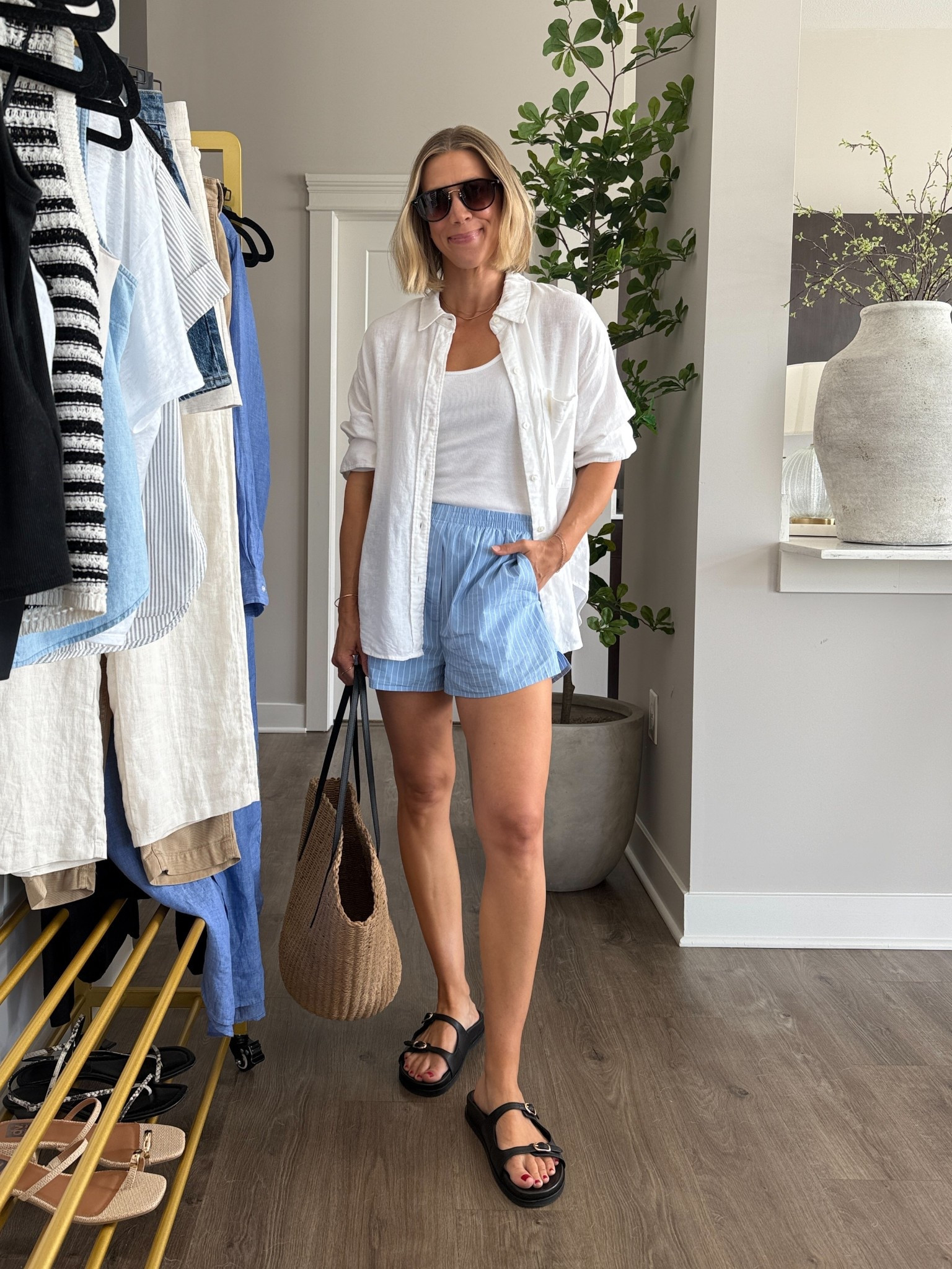 Wearing XS poplin shorts, small tank, small linen shirt, sandals tts

#LTKFindsUnder50 #LTKOver40 #LTKFindsUnder100