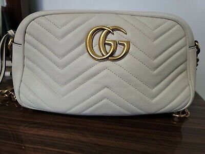 Gucci Chevron Leather Marmont Matelassé Mini Crossbody Handbag Beige | eBay US