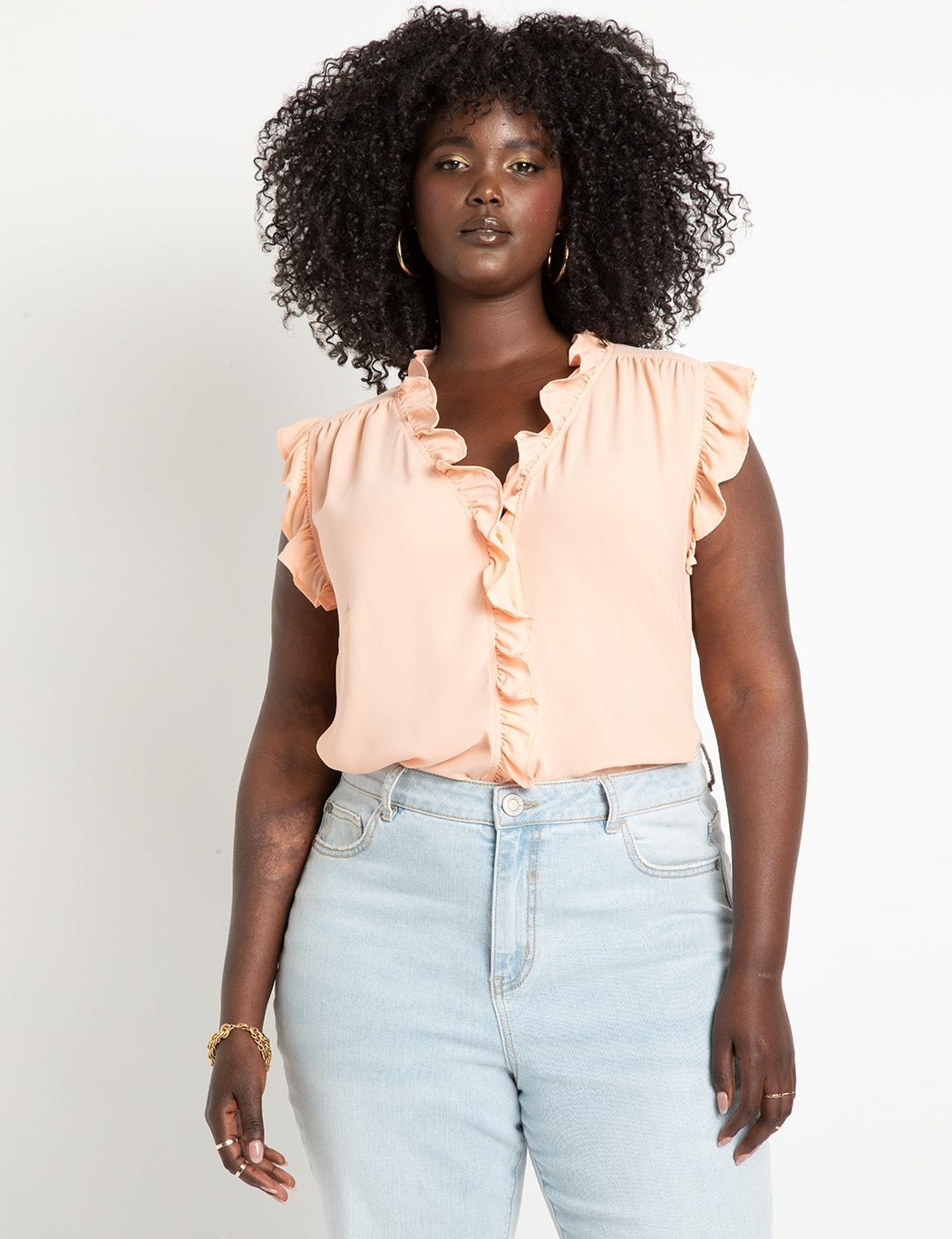 Ruffle Placket Shell | Women's Plus Size Tops | ELOQUII | Eloquii