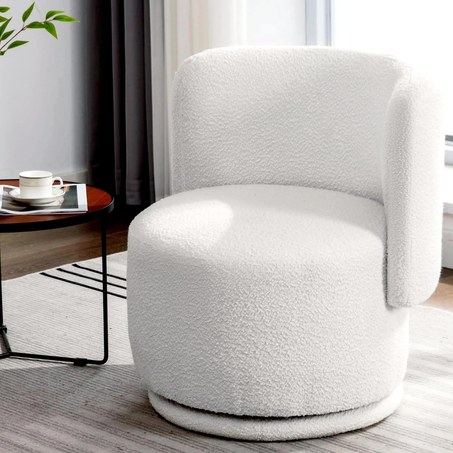 Locus Bono Swivel Accent Chair,Boucle Swivel Chair for Living Room,for Adult,Cream/White - Walmar... | Walmart (US)