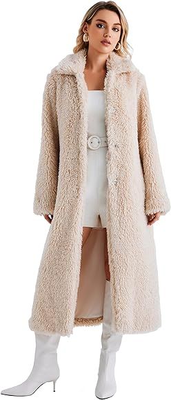 Women Faux Fur Winter Coats Open Front Long Cardigan Coat Warm Women's Fuzzy Fleece Jacket Overcoat  | Amazon (US)