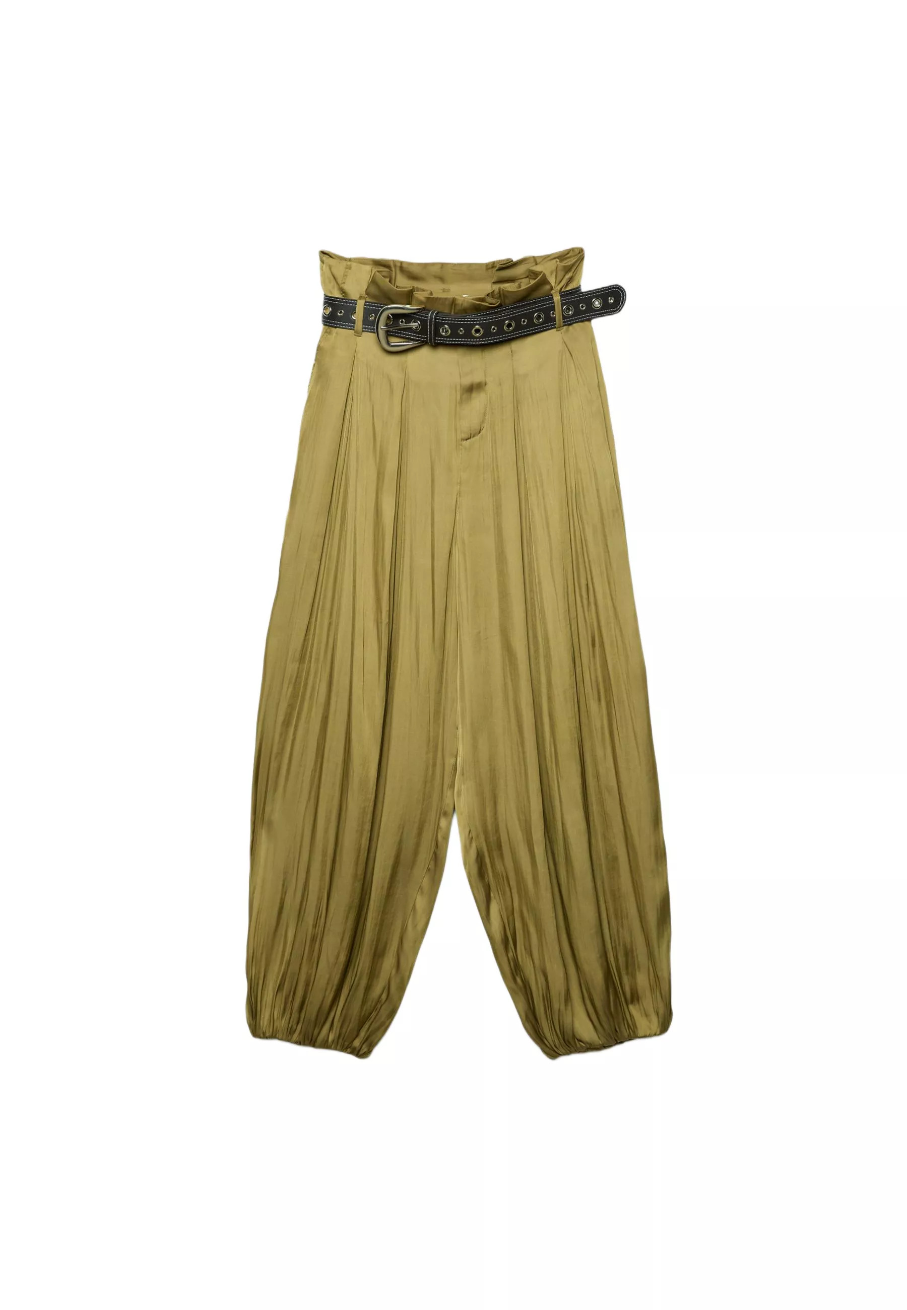 Satin sarouel trousers with belt - Women's fashion | Stradivarius United Kingdom | Stradivarius (UK)