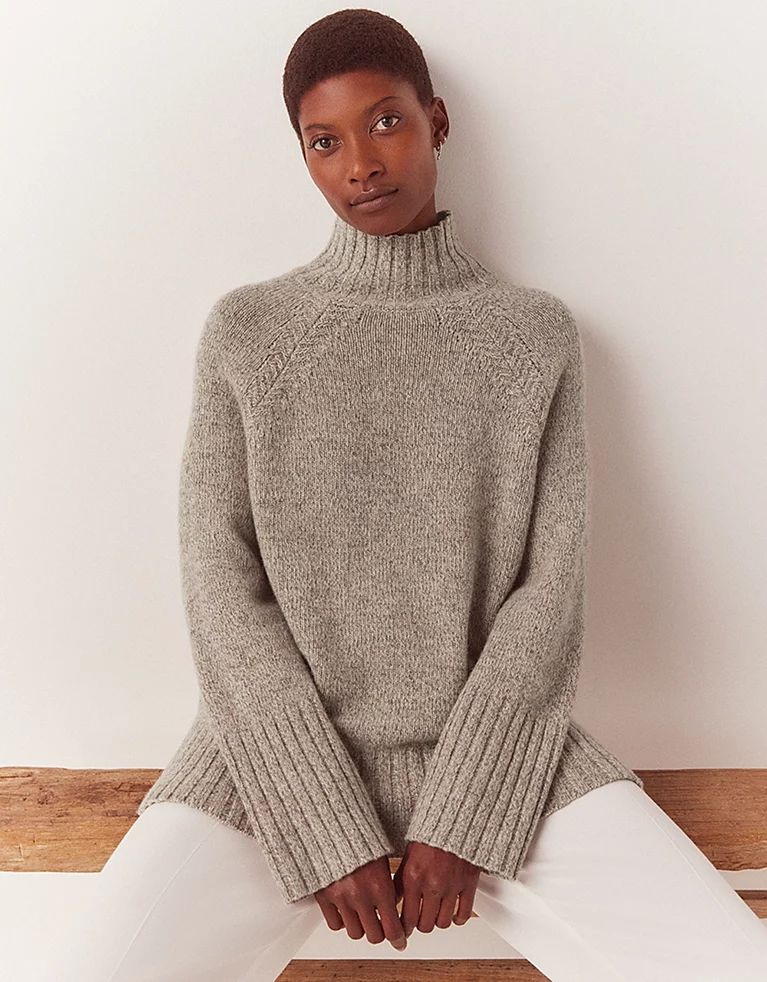 Wool Mouliné Funnel Neck Jumper | The White Company (UK)