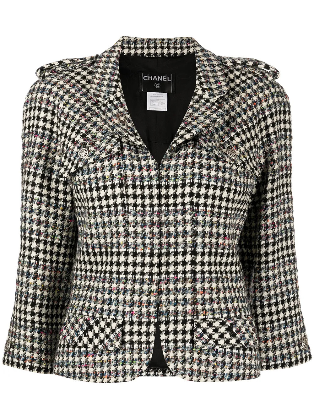 CHANEL Pre-Owned 2006 houndstooth-pattern zip-up jacket - Grey | Farfetch Global