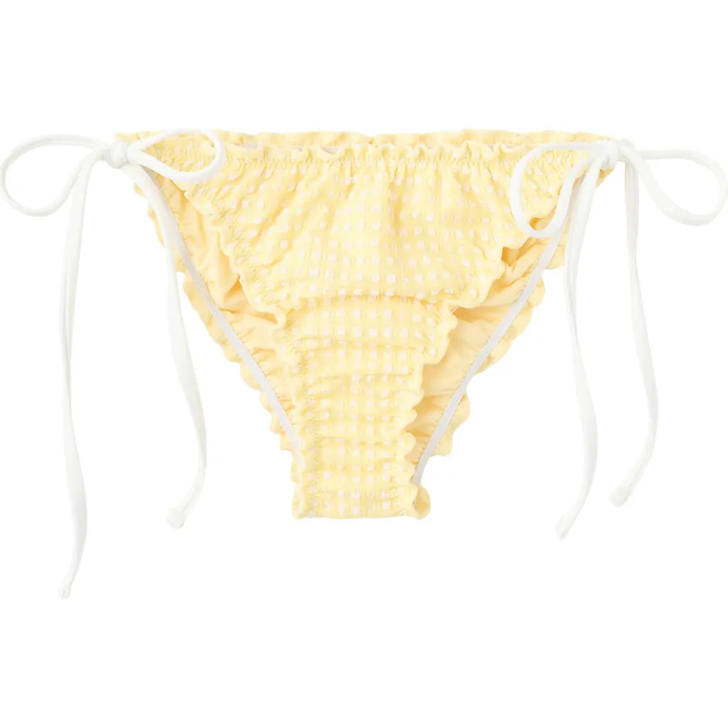 MANGO Gingham Side Tie Cheeky Bikini Bottoms in Yellow at Nordstrom, Size Small | Nordstrom
