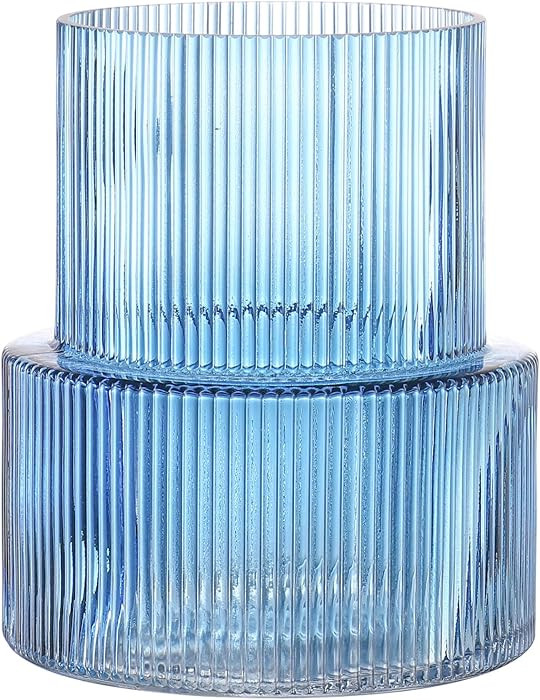 Blue Glass Vase, Ribbed Glass Vase for Tulips, Flower Vases for Bouquet, Blue Modern Vases for Li... | Amazon (US)