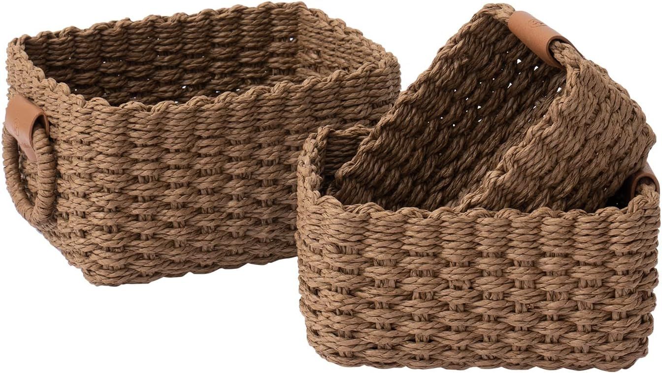 LA JOLIE MUSE Woven Storage Baskets, Recycled Paper Rope Bin Organizer Divider for Cupboards Draw... | Amazon (US)