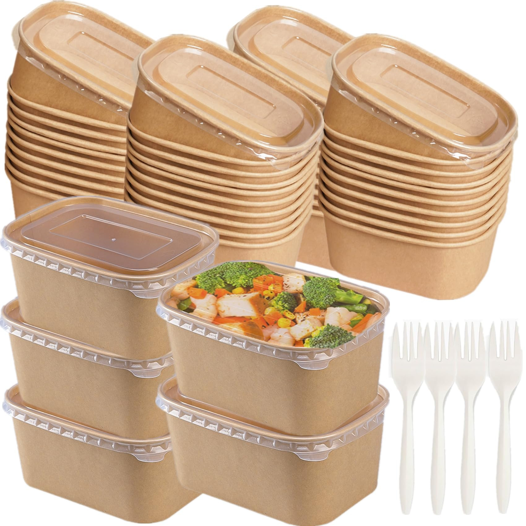 50 Pack Disposable Kraft Paper Bowls with Lids, 33 OZ Meal Prep Container, Microwave Freezer Safe... | Amazon (US)