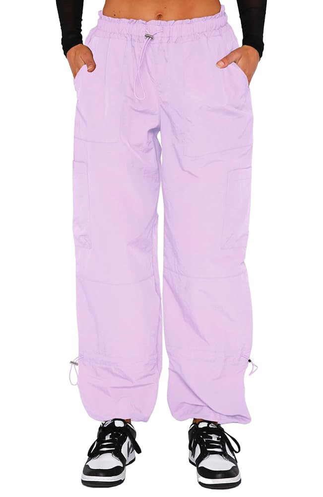 Waitfairy Cargo Pants Women Drawstring Elastic Waist Baggy Parachute Pants Woman Y2K Bottoms with... | Amazon (US)