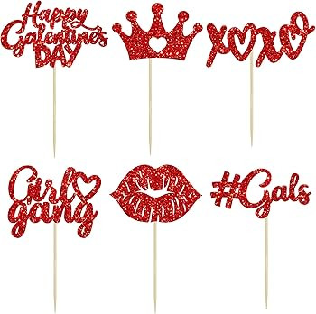 Gyufise 24 Pack Galentine's Day Cake Decorations Red Glitter Happy Galentines Day Cupcake Toppers... | Amazon (US)