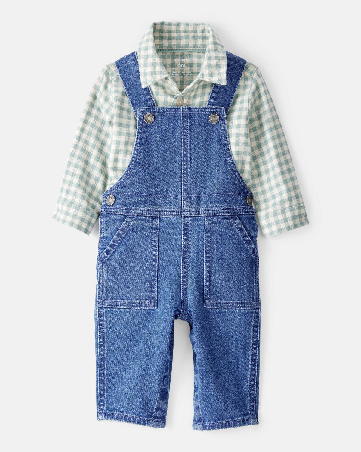Baby Boy Checkered Print Bodysuit Overall Set - Blue/Green | Carter's Inc