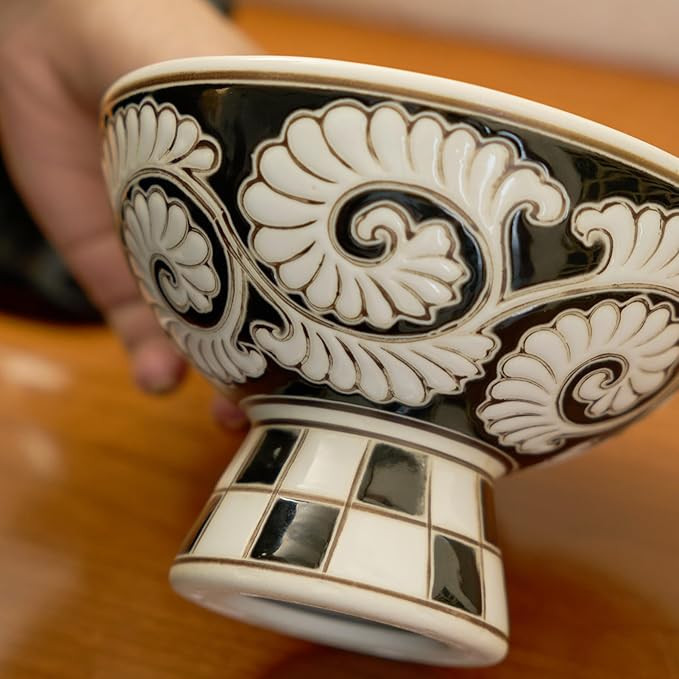 Vintage Ceramic Dessert Bowl, Handcrafted Serving Bowl for Fruits & Snacks, 6.3x 6.3 in, Unique B... | Amazon (US)